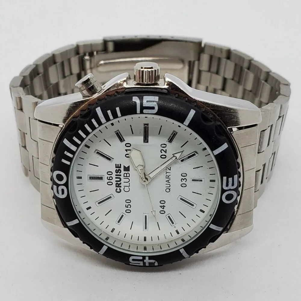 Men's Watch 41MM White Dial Black Bezel Gray Bracelet Band 8.5